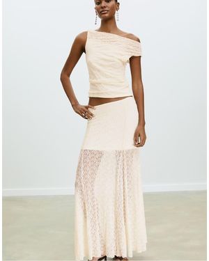 Stradivarius Kanten Midi Rok - Naturel
