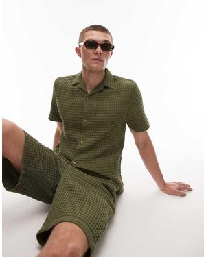 TOPMAN Camicia Kaki Testurizzata A Quadri - Verde