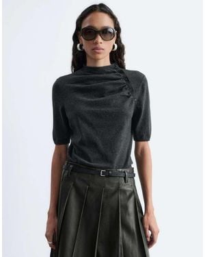 & Other Stories Pure Cotton Light Weight Jumnper With Tie Neck Detail - Black