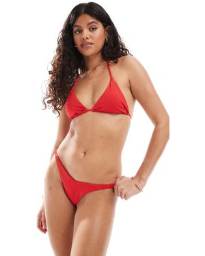 Pull&Bear High Leg Thong Bikini Bottom - Red