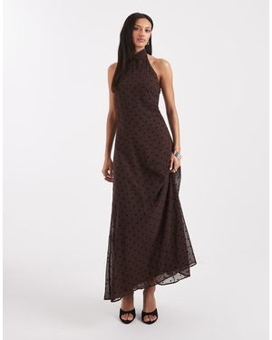 ASOS Chiffon High Neck Maxi Dress - Brown