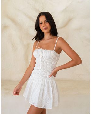 Aria Cove Shirred Tie Front Detail Mini Dress - White