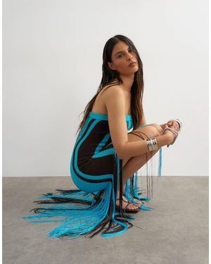 TOPSHOP Knitted Bold Stripe Tassel Dress - Blue
