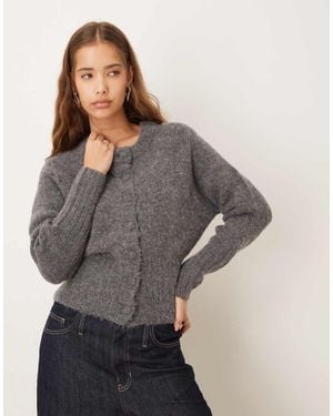 Gina Tricot Long Sleeve Crew Neck Wool Alpaca Cardigan - Grey