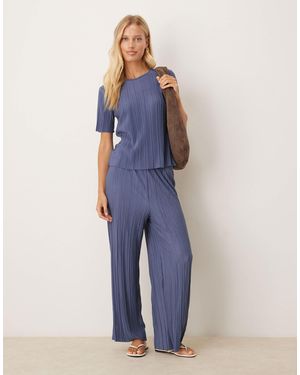 Vila Wide Leg Plisse Trouser Co-ord - Blue