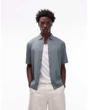 TOPMAN Relaxed Fit Short Sleeve Textured Shirt - Blue
