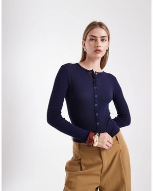 ASOS Sheer Bodysuit With Popper Detail - Blue