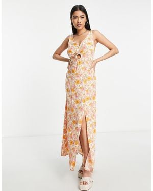 & Other Stories Blend Maxi Dress With Split Front And Ring Front Detail - Natural