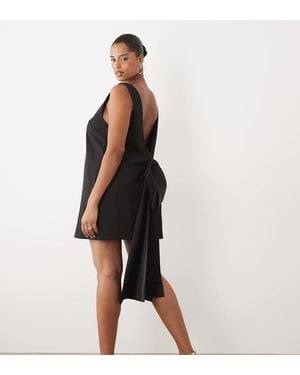 ASOS Asos Design Curve Slash Neck Shift Mini Dress With Bow Back - Black