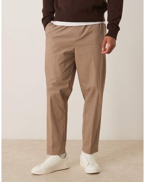 ASOS Smart Cotton Rich Pull On Relaxed Tapered Trousers - Natural