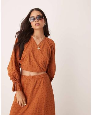 ASOS Co-Ord Premium Wrap Volume Sleeve Top - Brown