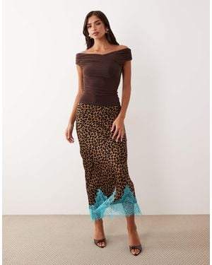 Never Fully Dressed Maeva Satin Bias Maxi Skirt With Lace Detail - Multicolor