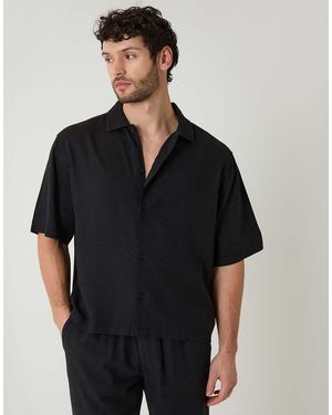 Threadbare Boxy Fit Linen Blend Short Sleeve Shirt - Black