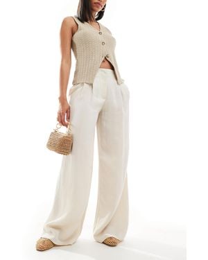 Pull&Bear Lightweight Rustic Tailored Wide Leg Trouser - White