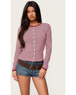 Edikted Rayla Striped Button Up Top - Red