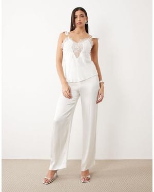 Bardot Devin Mid Rise Straight Leg Satin Trousers Co-ord - White