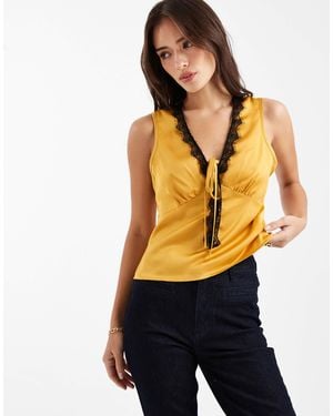 Wednesday's Girl Satin Lace Detailed Top - Blue