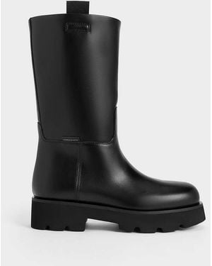 Charles & Keith Double Pull-Tab Calf Boots - Black