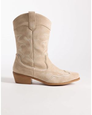 Glamorous Low Ankle Cowboy Boots - Natural