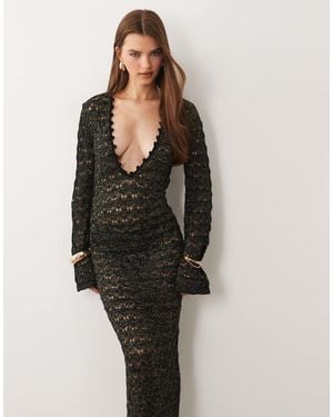 I.AM.GIA Sennia Crochet Plunge Neck Maxi Dress - Black