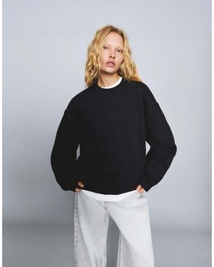 Bershka Felpa Oversize Nera Con Tasche - Nero