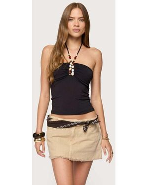 Edikted Carmel Bead Ruched Halter Top - Black