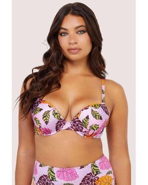 Peek & Beau Mix & Match Palm Print Plunge Bikini Top - Pink