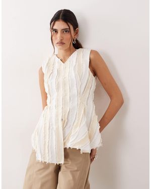 ARRANGE Sleeveless Raw Edge Pleated Top - Natural