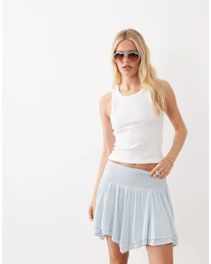 Miss Selfridge Shirred Waist Hanky Hem Mini Skirt - White