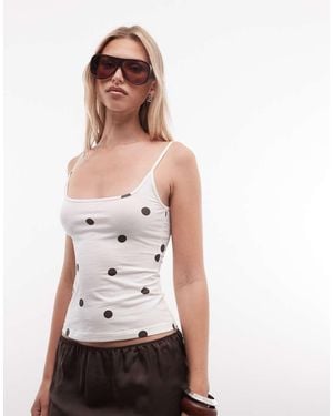 Monki Top Bianco A Pois Con Scollo A Barchetta - Multicolore