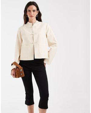 ASOS Linen Blend Boxy Fit Mandarin Jacket - Natural