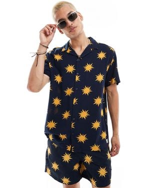 Hunky Trunks Wavy Sun Beach Shirt Co Ord - Blue