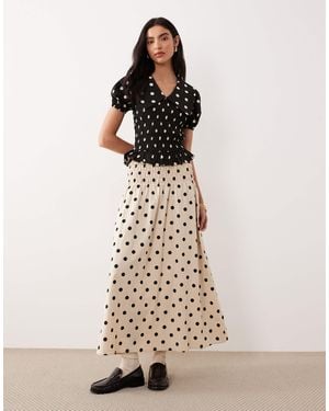 Glamorous Drop Waist Cream Base Black Polka Dot Skirt (part Of A Set)-multi - Natural
