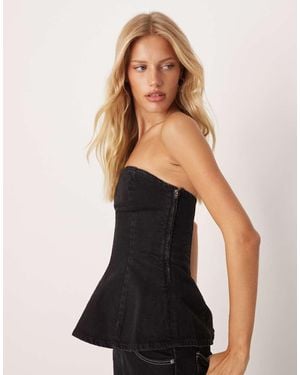 ASOS Denim Structured Peplum Bandeau Top - Black
