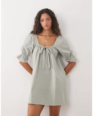 Brave Soul Mini Dress With Puff Sleeves - Gray