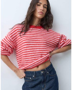 Pieces Jersey Oversize De Punto Afelpado A Rayas Rojas-Rojo