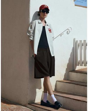 Bershka Tailored Pleated Bermuda Shorts - Black