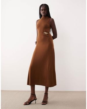 Mango Sleeveless Maxi Dress With Hardware Detail - Brown