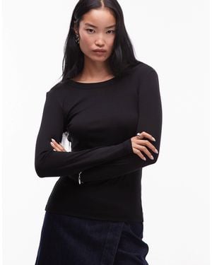 ARKET Jersey Rib Long Sleeve Top With Boat Neck - Black