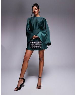 ASOS Satin Batwing Playsuit With Skort Detail - Blue