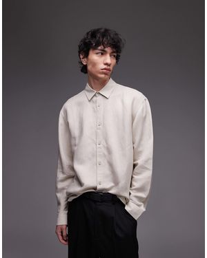 TOPMAN Chemise à manches longues en lin - écru - Gris