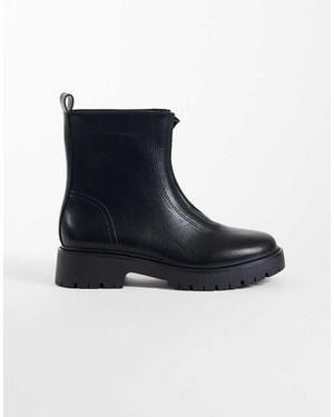 London Rebel Carolina Chunky Zip Front Ankle Boots - Blue