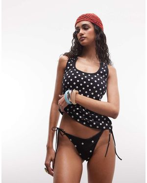 Monki Bikinibroekje Met Gestrikte Zijkanten En Stippen - Zwart