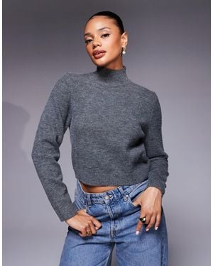 Kaiia Exclusive High Neck Knitted Flare Sleeve Relaxed Sweater - Gray