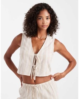 New Look Striped Tie Front Waistcoat - White