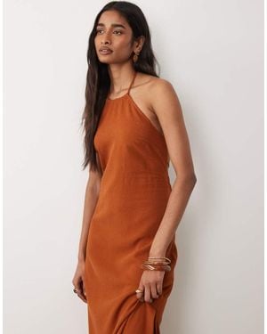 Miss Selfridge Linen Look Halter Maxi Dress - Brown