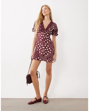 Miss Selfridge Satin Lace Trim Mini Dress - Pink