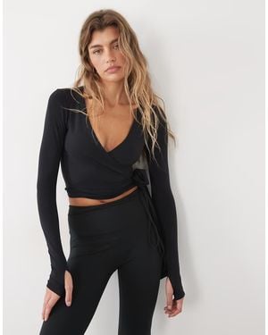 4505 Plush Ultra Soft Ballet Wrap Long Sleeve Top - Black