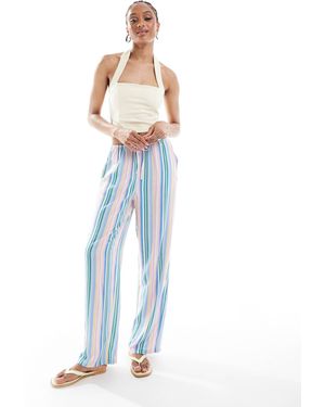 Vero Moda – easy – hose mit weitem bein, bindegürtel und streifen - Blau