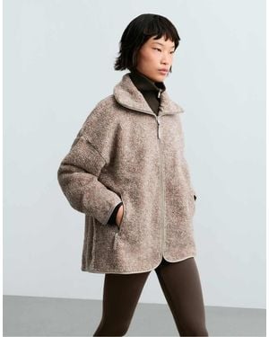 Oysho High-Collar Faux-Shearling Jacket - Natural